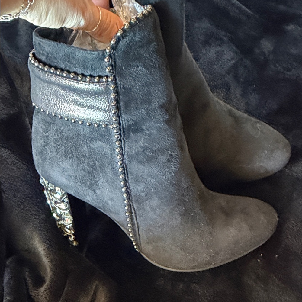 Embellished Black Suede Ankle Boots